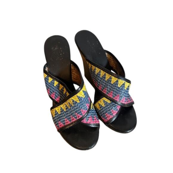 Diane Von Furstenberg Multi -Color Crisscross Wedges Women Sz 10 - Picture 1 of 9